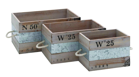 Spacious Metal and Wood Crate with Sturdy Construction (Set of 3)