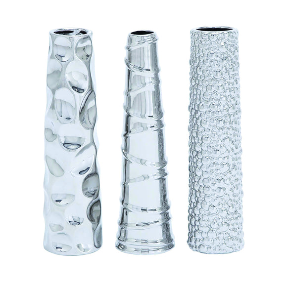 Contemporary Ceramic Vase 3 assorted in Silver Finish