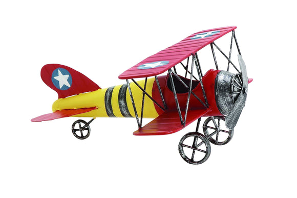 Yellow Red Decorative Metal Bi Airplane With Stars