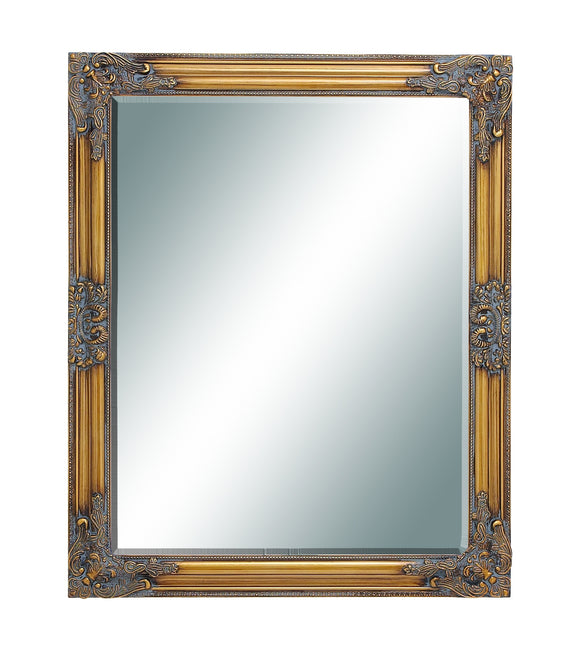 Beveled Mirror with Dull Gold Polish and Weathered accent