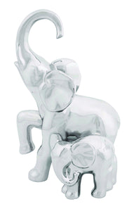 Solid Ceramic Elephant with Baby Decor for Modern Look in Silver