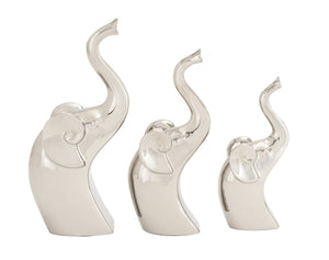 Sleek and Stylish Set of 3 Ceramic Silver Elephant