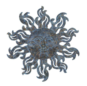 Metal Sun Wall Décor with Burnished Blue Highlights