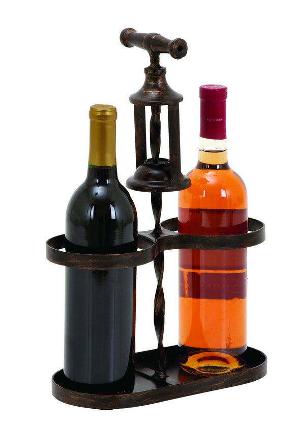 Metal Wine Holder with Traditional Cork-Opener Accent