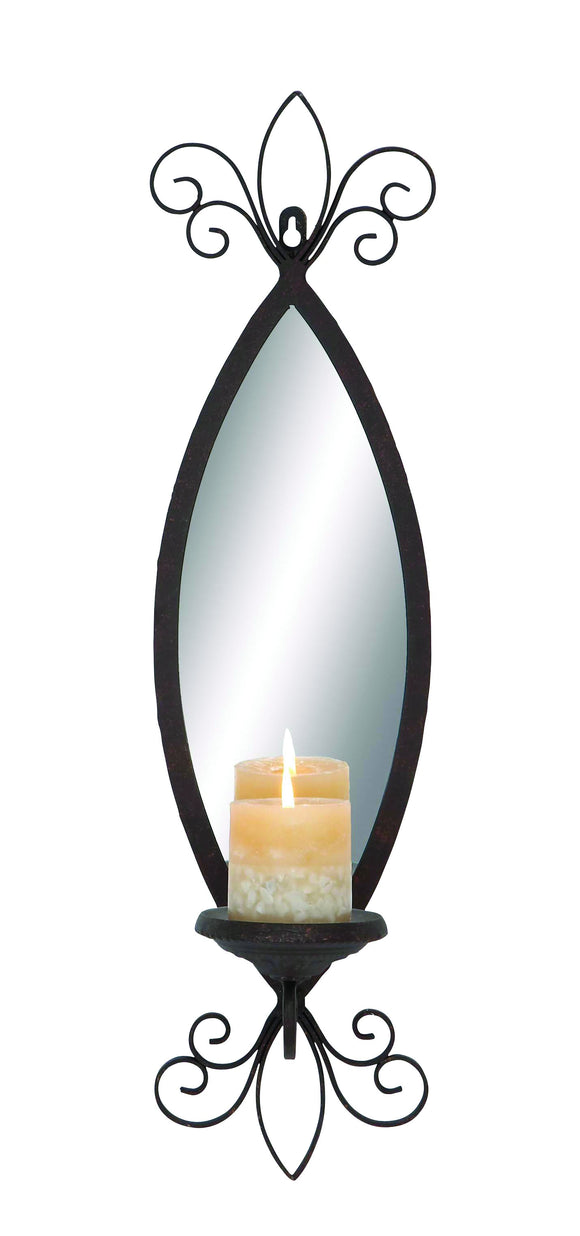 Mirror Candle Sconce with Secure Loop and Swirl accents