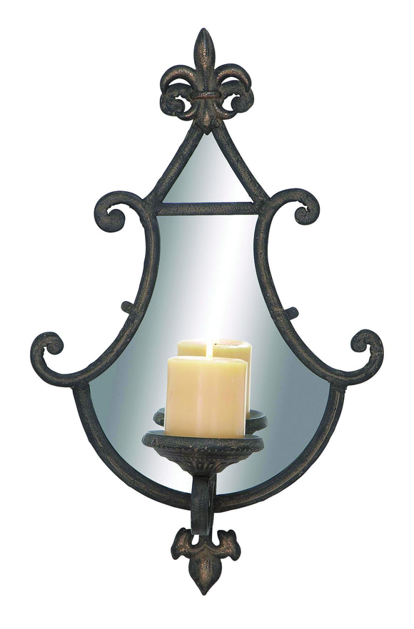 Metal Mirror Candle Sconce with Fluted Design