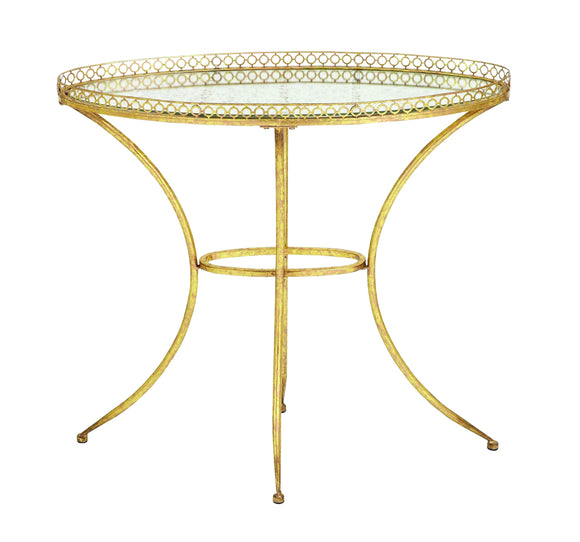 Glass Accent Table in Golden Finish with Vintage Style