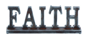 Classic Wooden Table with Word ‘Faith’ Chiseledon Metal