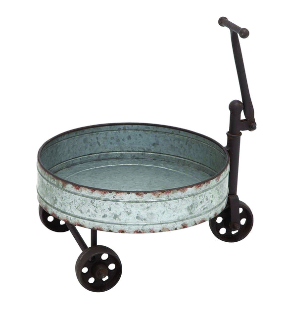 Vintage Barrel Cart With Iron Handle and Wheels