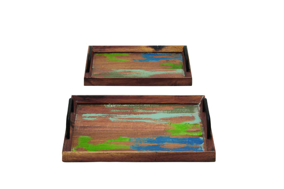 Germanic styled multihued wood metal tray