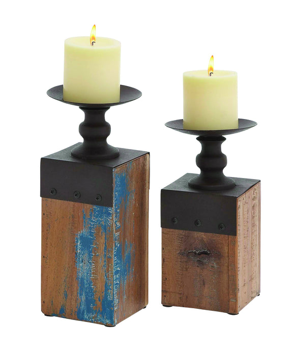 France country wood metal candle holder