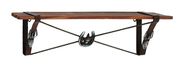 Cowboy Styled Wooden Metal Wall Shelf