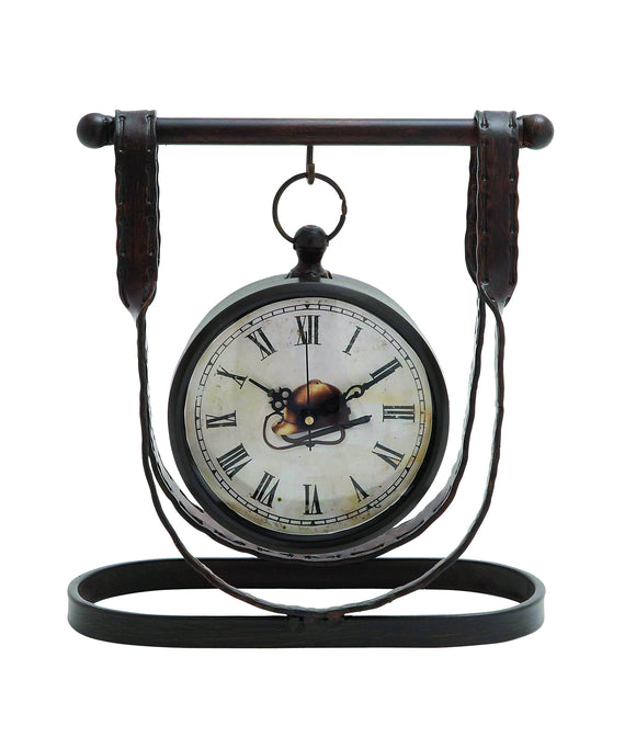 Elegant Metal Leather Strap Styled Table Clock