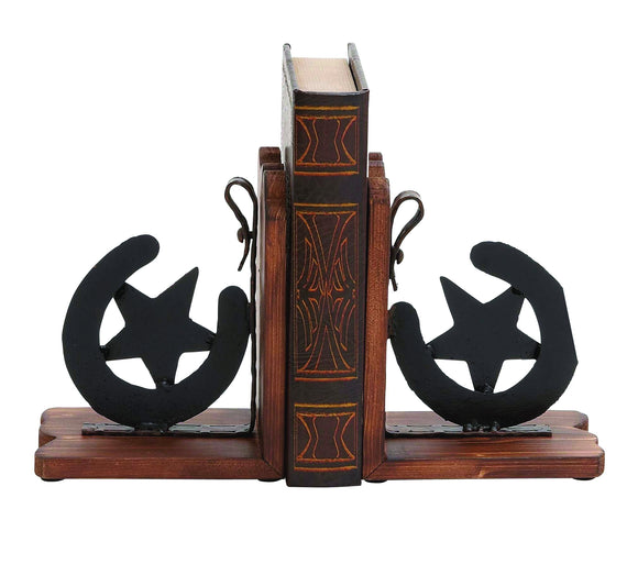 Cowboy Themed Classy Wooden Metal Horse Shoe Bookends