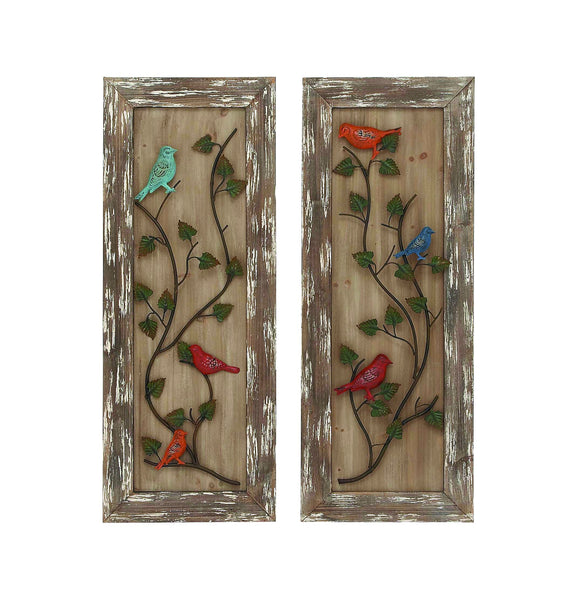 Attractive Set of Two Metal Wooden Framed Wall Décor