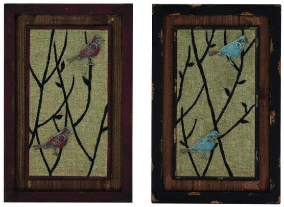 Elegant Wooden Framed  Set of Two Metal Wall Décor