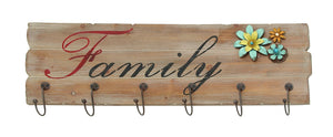 Family Themed Floral Metal Wooden Wall Hook Panel