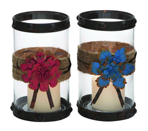 Creatively Styled Floral Metal Glass Candle Holder 2/Assorted