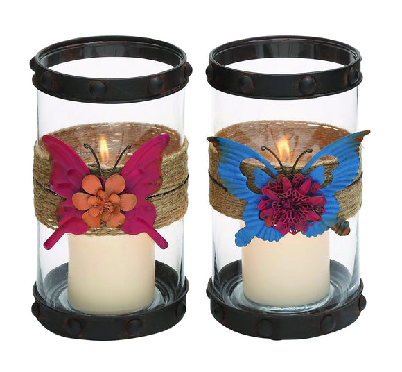 Fascinating Styled Butterfly Metal Glass Candle Holder 2/Assorted