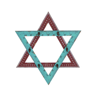 Star Shaped Wooden Ruler Styled  Metal Hook Wall Panel