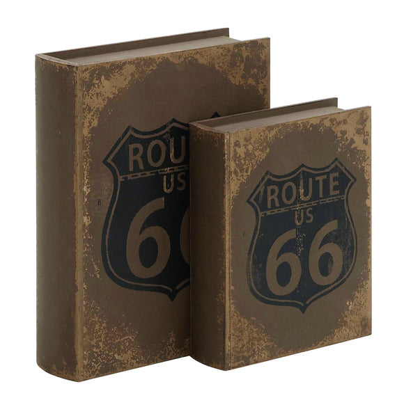 Set of Two American Inspired Route 66 Wooden Book Shaped Boxes