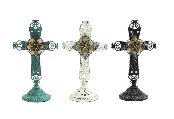 Floral Designed Divine Metal Cross 3 Assorted