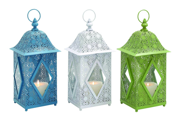 Beautiful Metal Glass Lantern 3 Assorted