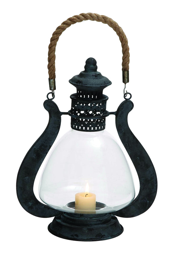 Contemporary Styled Metal Glass Jute Lantern