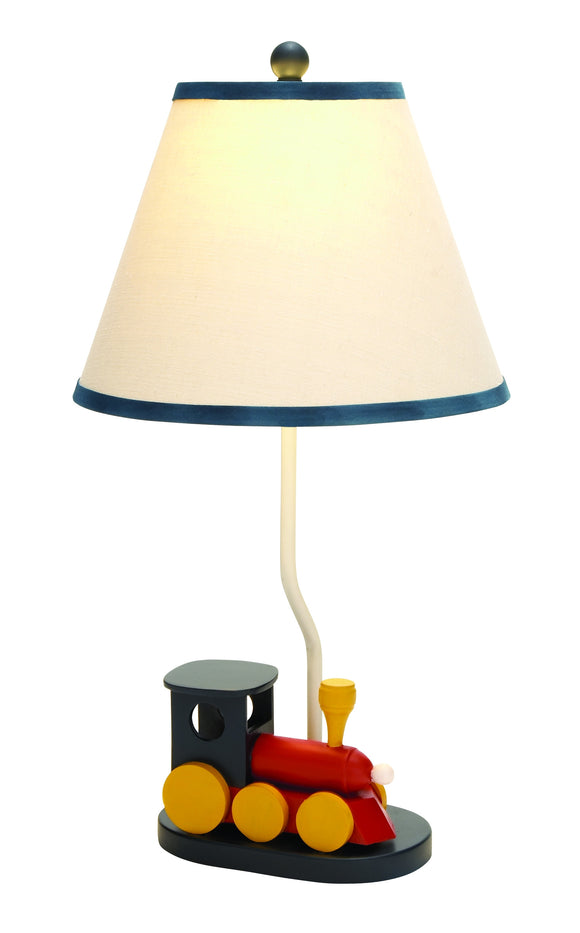 Metal Table Lamp with miniature toy train at the bottom