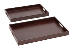 The Suave Set of 2 Wood Real Leather Tray