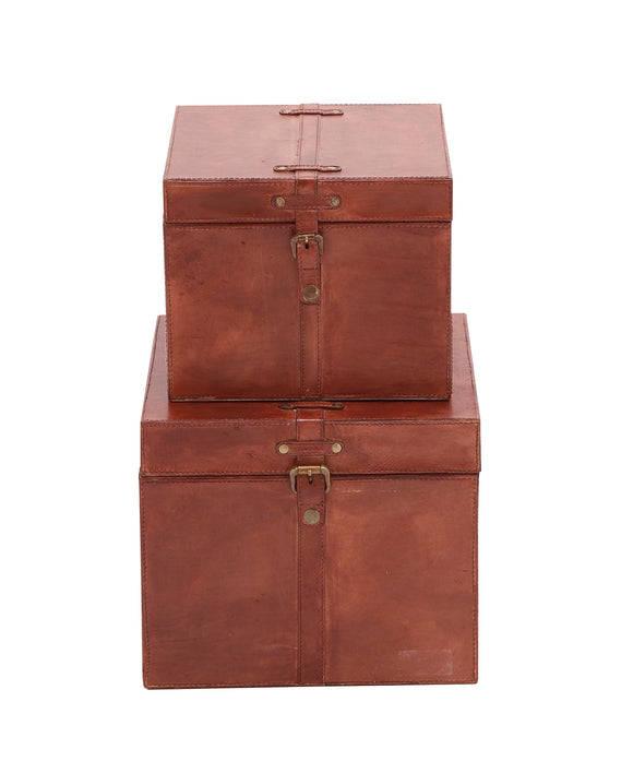 The Suave Set of 2 Wood Real Leather Box