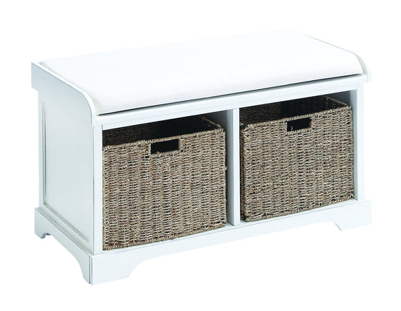 Wood Basket Bench with Huge Storage Capacity in White Color