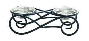 Black Metal Frame with Steel Bowls Pet Feeder