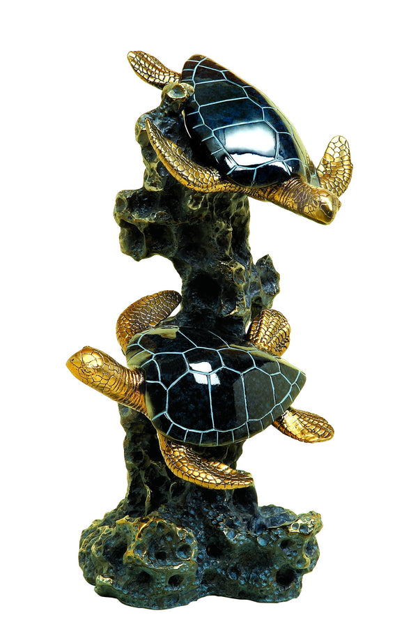 BLACK POLYSTONE SEA TURTLE 12 INCHES WIDE ARTISTICALLY DESIGNED