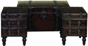 WOOD LEATHER TRUNK SET OF 3 COVERED WITH LEATHER