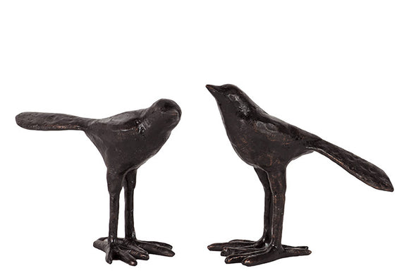 Charming Set of Two Resin Birds in Black