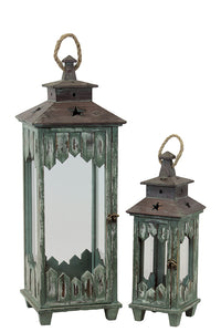 Majestic Persian Style Wooden Lantern Set of Two in Green Color