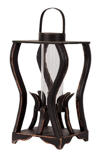 Beautiful and Amazing Curve Design Wooden Lantern with Weathered Effect in Black