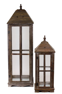 Elegant Glass Paneled Traditional Wooden Lantern Set of Two