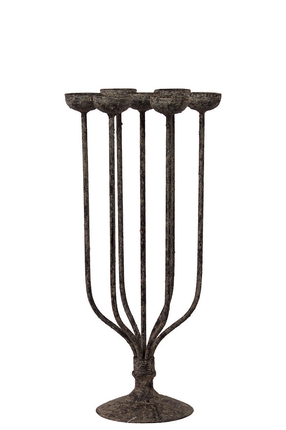 Unique and Special Seven Metal Candle Holder on Single Pedestal (Small)