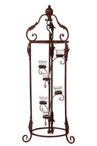 Terrific and Magnificent Six Metal Candle Holder with Stand in Rustic Brown