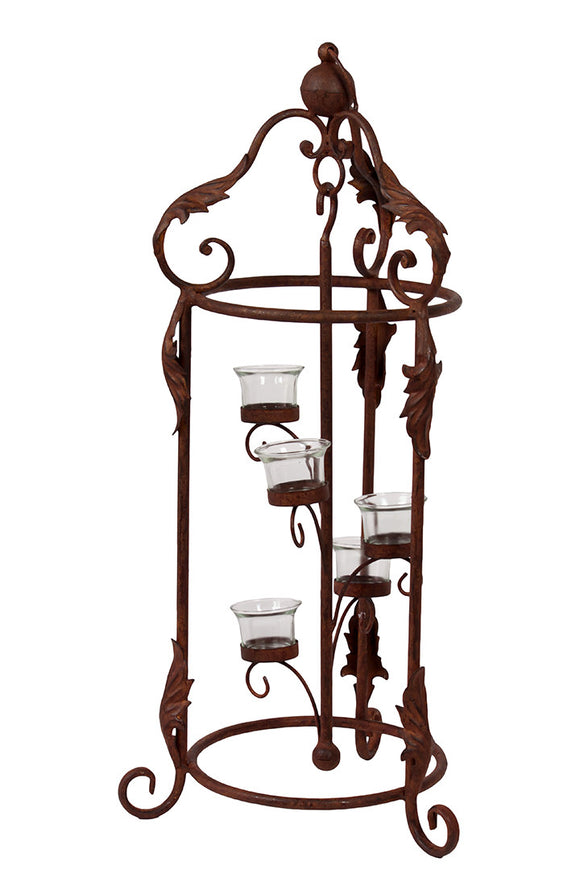 Five Metal Candle Holder with Magnificent Designed Stand in Rustic Brown