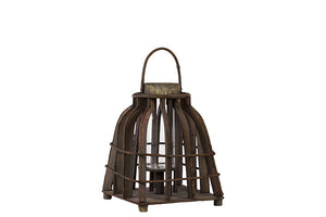 Beautiful and Rustic Wooden Lantern with Open Designed Parallel Wood Strips in Brown