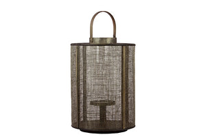 Elegant Wooden Lantern Designed with Wire Meshed and Metal Handle in Brown (Large)