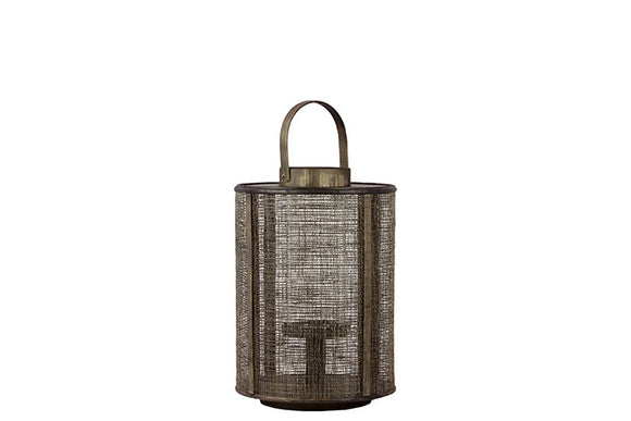 Elegant Wooden Lantern Designed with Wire Meshed and Metal Handle in Brown (Small)