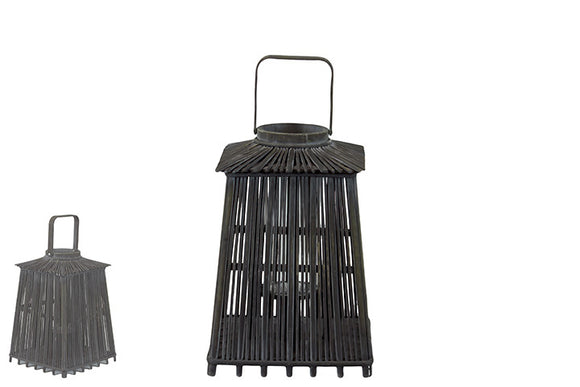 Rustic and Traditional Lantern in Thatched Hut Design with Wooden Sticks in Black (Medium)