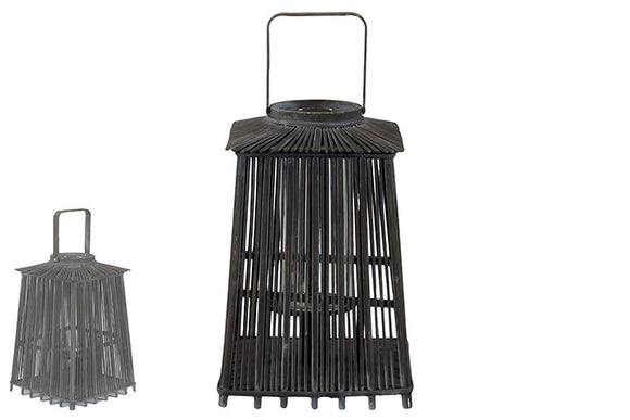 Rustic and Traditional Lantern in Thatched Hut Design with Parallel Wooden Stick in Black (Large)