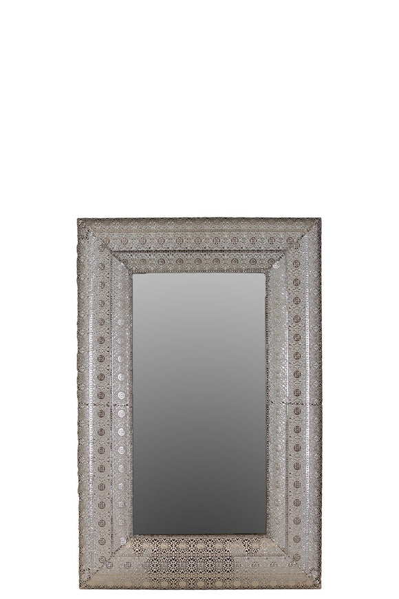 Valuable and Elegant Rectangular Shaped Metal Wall Mirror with Beautiful Design in Silver (Small)