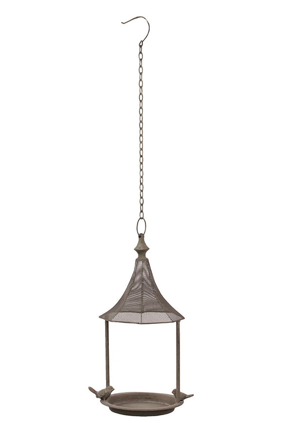 Beautiful and Fabulous Hanging Metal Bird Feeder with Pointed Roof in Silver (Large)