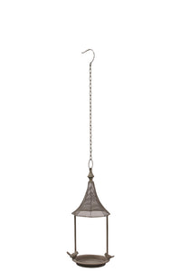 Beautiful and Fabulous Hanging Metal Bird Feeder with Pointed Roof in Silver (Small)